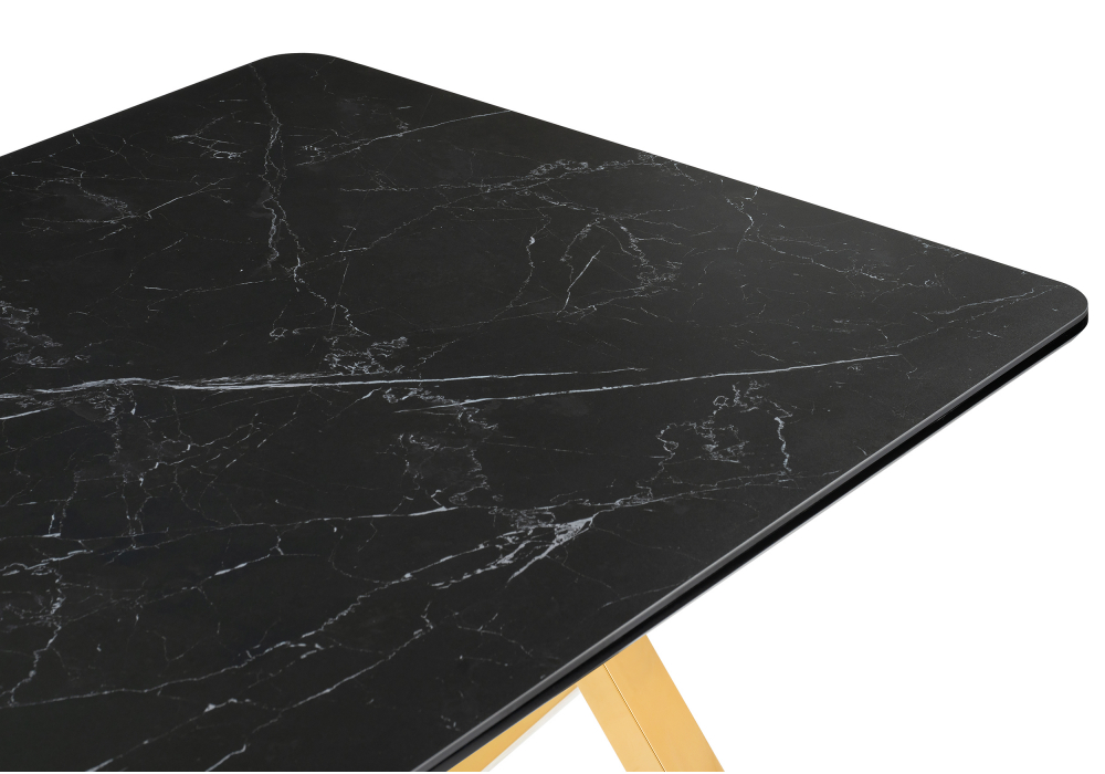 фото керамический стол woodville селена 3 180х90 черный мрамор / золото 606413 | 220svet.ru