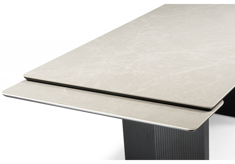 фото керамический стол раскладной 200x100 woodville монерон burberry bianco matt / черный 621192 | 220svet.ru