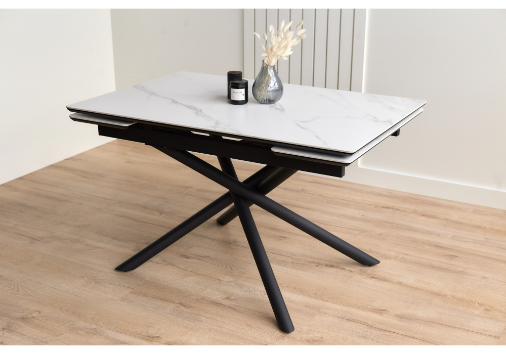 фото керамический стол раскладной 120(180)х80 woodville мэриан snow alpin white / черный 625715 | 220svet.ru