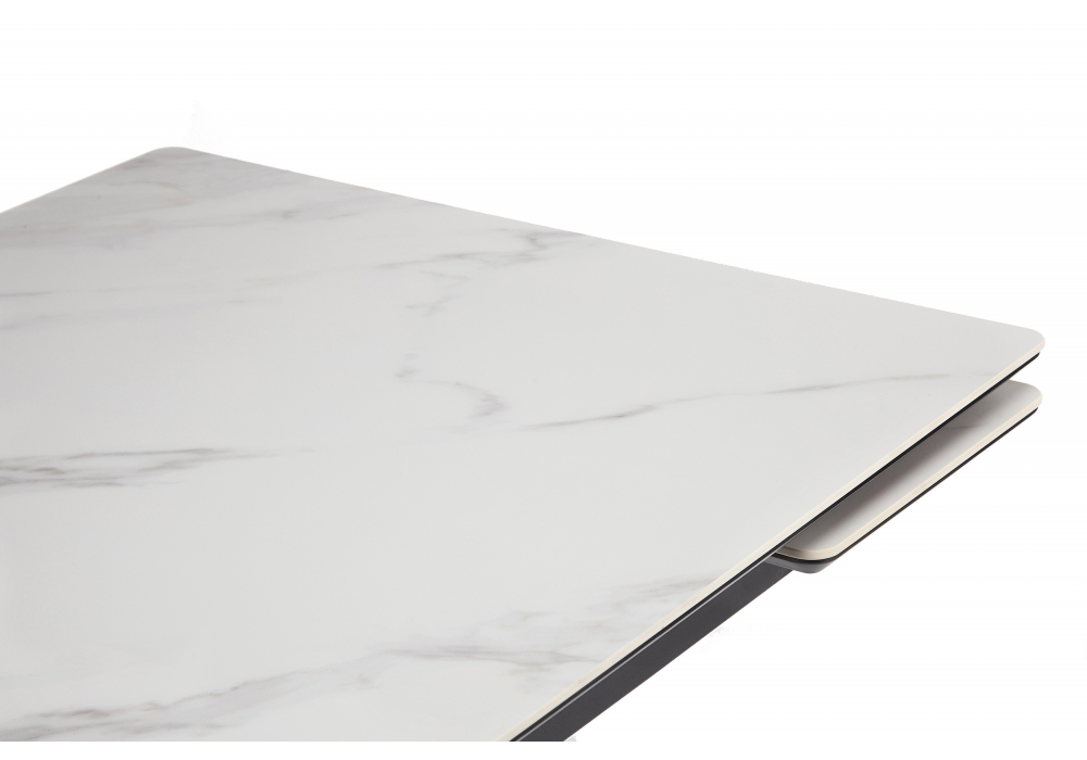 фото керамический стол 140(200)х80 раскладной woodville старлайт  snow alpin white / черный 622891 | 220svet.ru