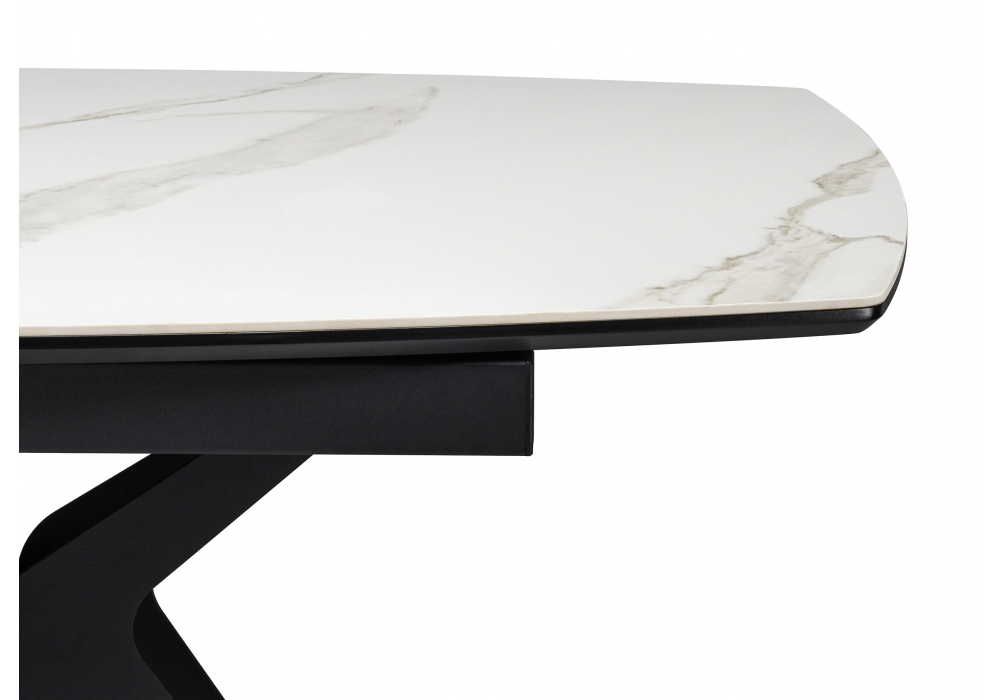 фото керамический стол раскладной woodville риполь 140(180)х80 белый мрамор snow white / черный 614247 | 220svet.ru