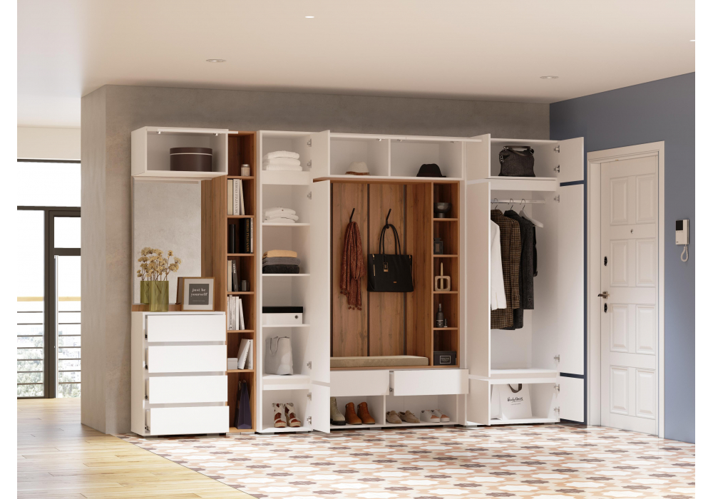 фото прихожая комплектация 2 woodville роут белый 596584 | 220svet.ru