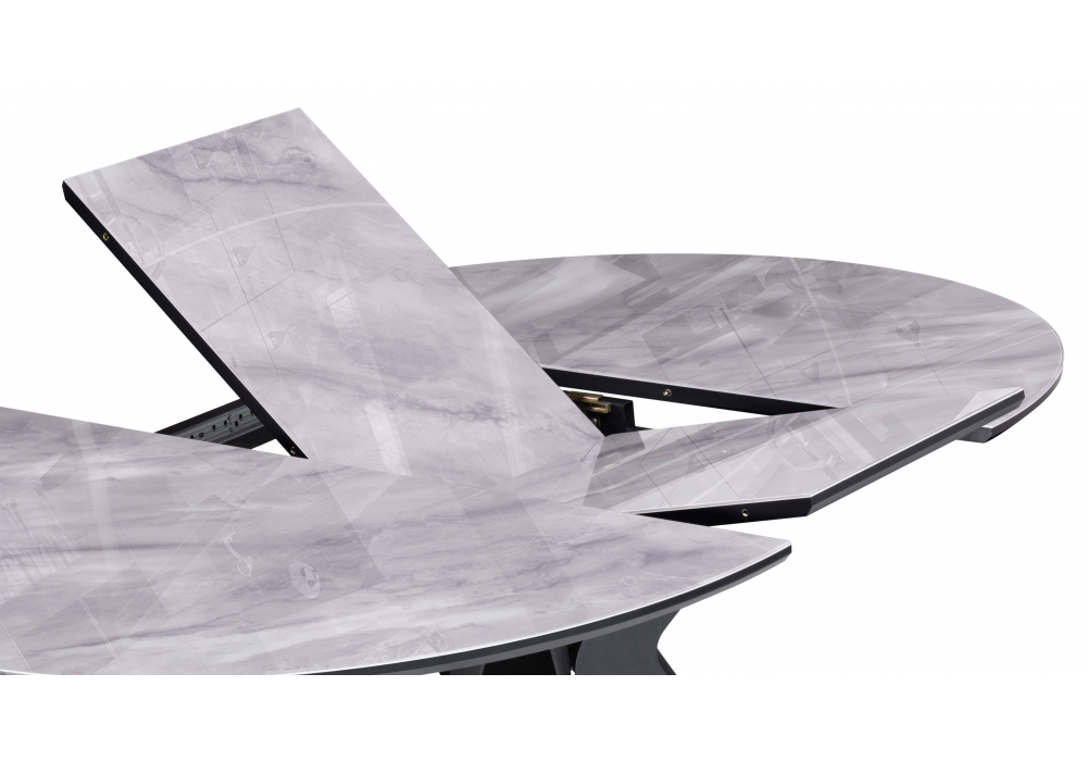фото стол стеклянный woodville рикла 120(160) серый мрамор / черный 612859 | 220svet.ru