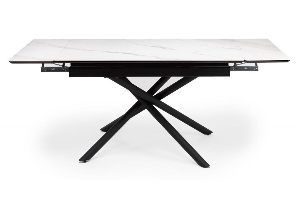 фото керамический стол раскладной 120(180)х80 woodville мэриан snow alpin white / черный 625715 | 220svet.ru