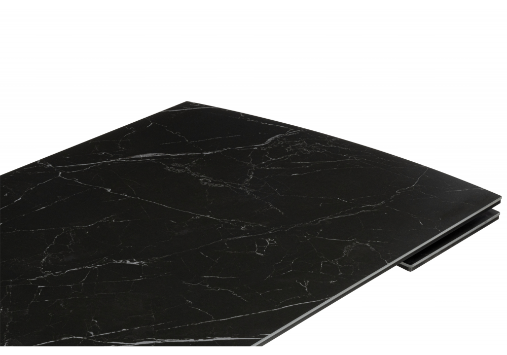 фото керамический стол раздвижной 120(180)x8 woodville катчел-2 черный мрамор / черный 632673 | 220svet.ru