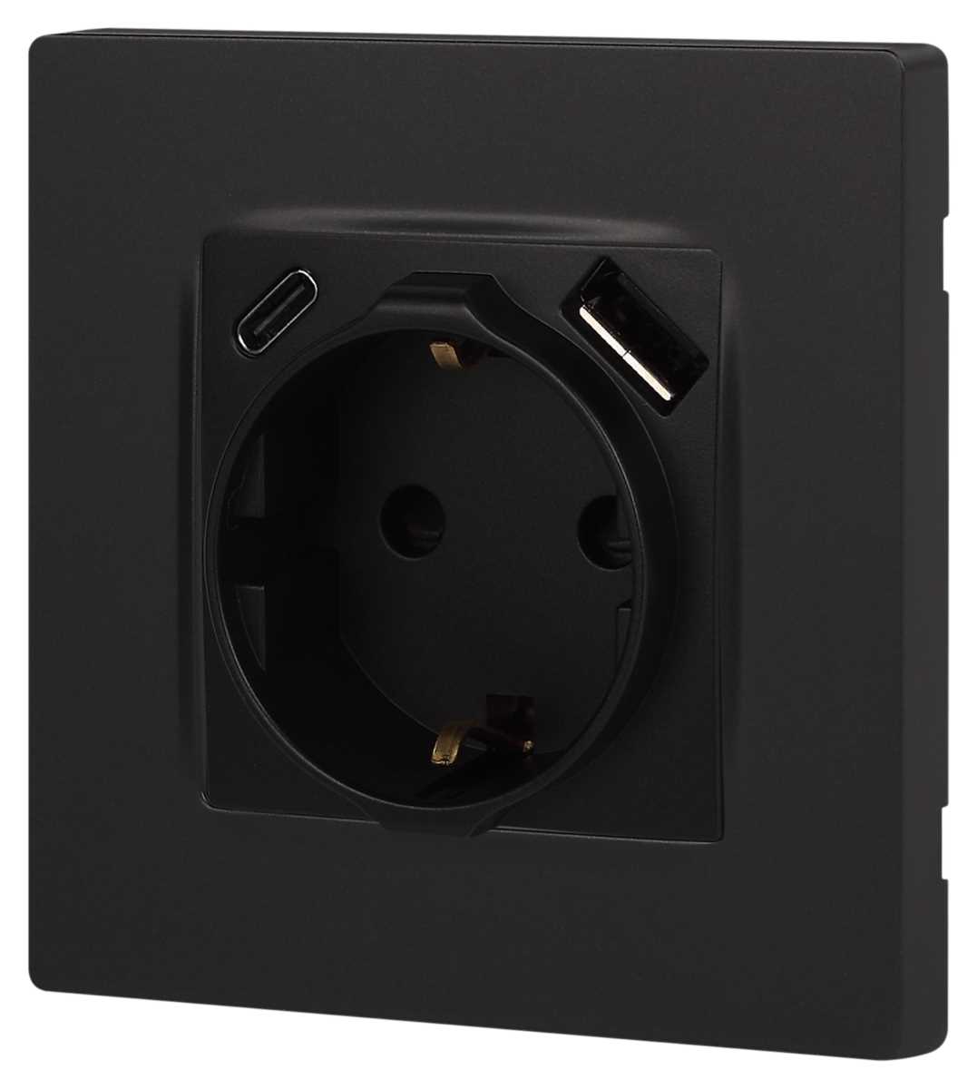фото розетка эра серия 12 12-4108-05 2p+e 16a-250в со шторками с usb type-a+c 5в-3а антрацит б0067707 | 220svet.ru